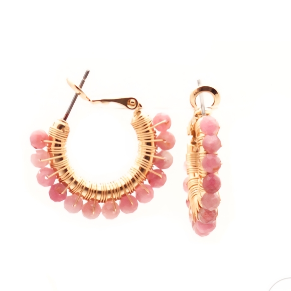 Jewelry - Salty Cali Pismo Mini Gold Hoops. Salty Stones In Pink.